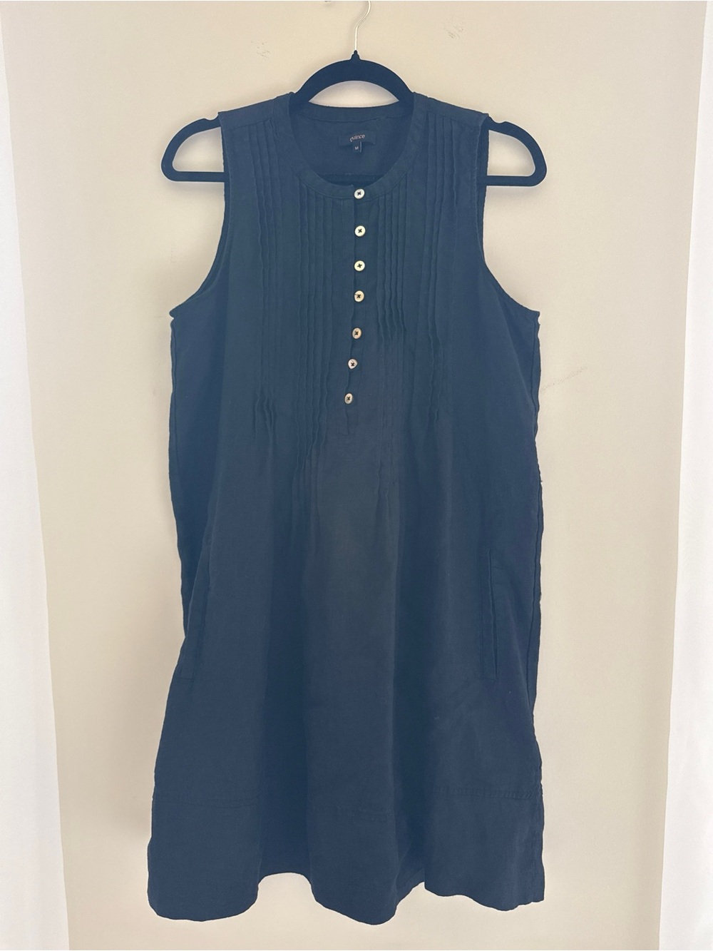 Quince 100% European Linen Sleeveless Pintuck Swing Dress - Black (Size Medium)